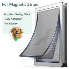 Parab House dog door flap opening shows 13.8W x 25H for large pets.