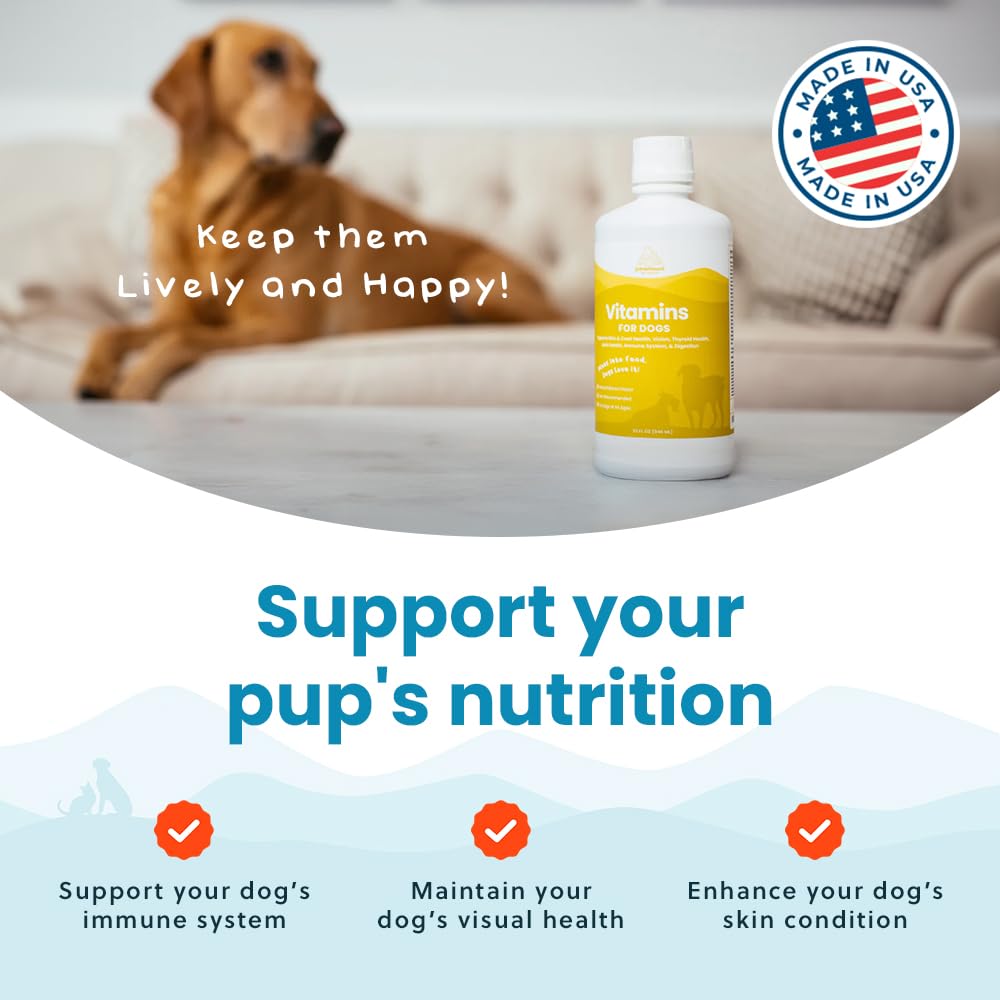 Paramount Pet Health liquid multivitamin blends into dog food during meal prep.