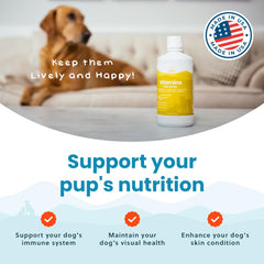Paramount Pet Health liquid multivitamin blends into dog food during meal prep.