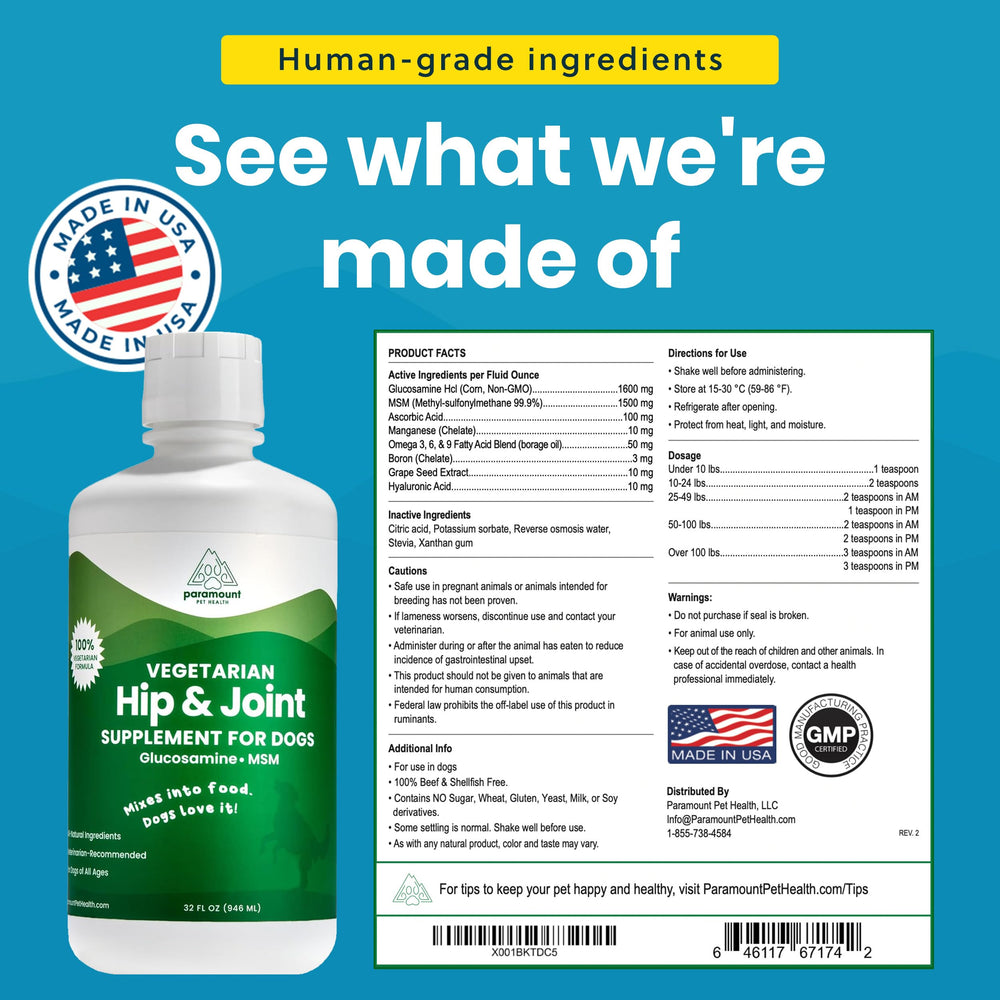 Paramount Pet Health liquid dog joint supplement, easy dosing without pills.