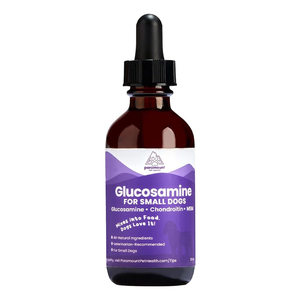 Paramount Pet Health liquid glucosamine bottle for small dogs promotes daily mobility.