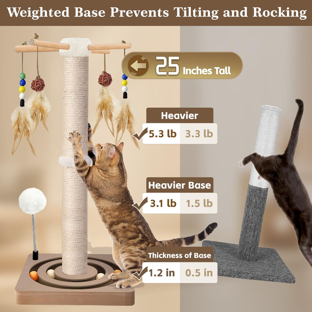 PAROTO cat tree top view with plush ball and hanging feathers for interactive play