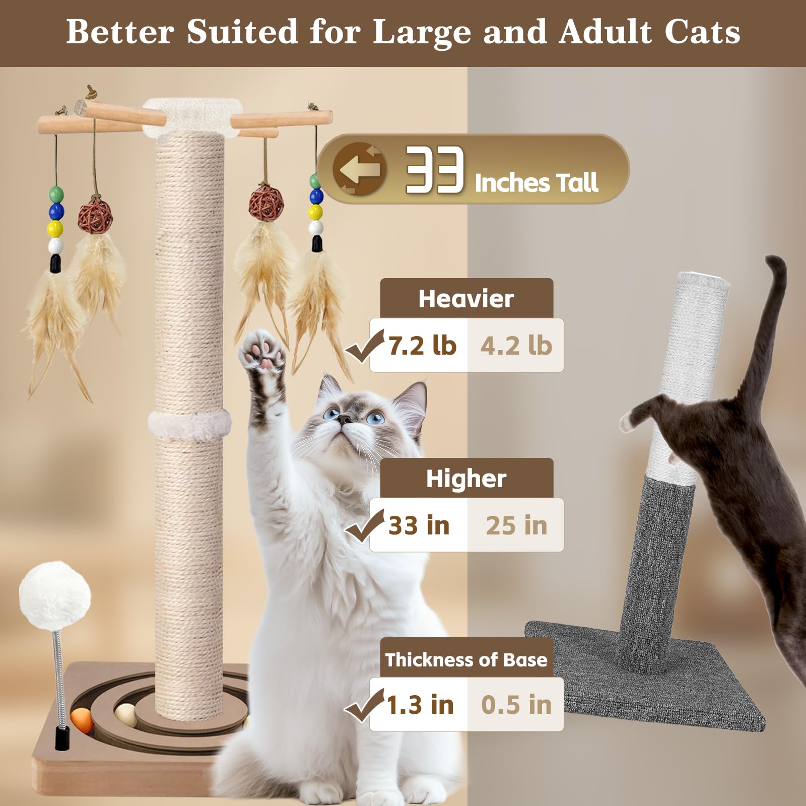 PAROTO Sisal-wrapped cat tree tower provides a durable scratching surface.