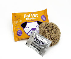Pat Pat Noodles 3-pack packaging close-up showing portion options.