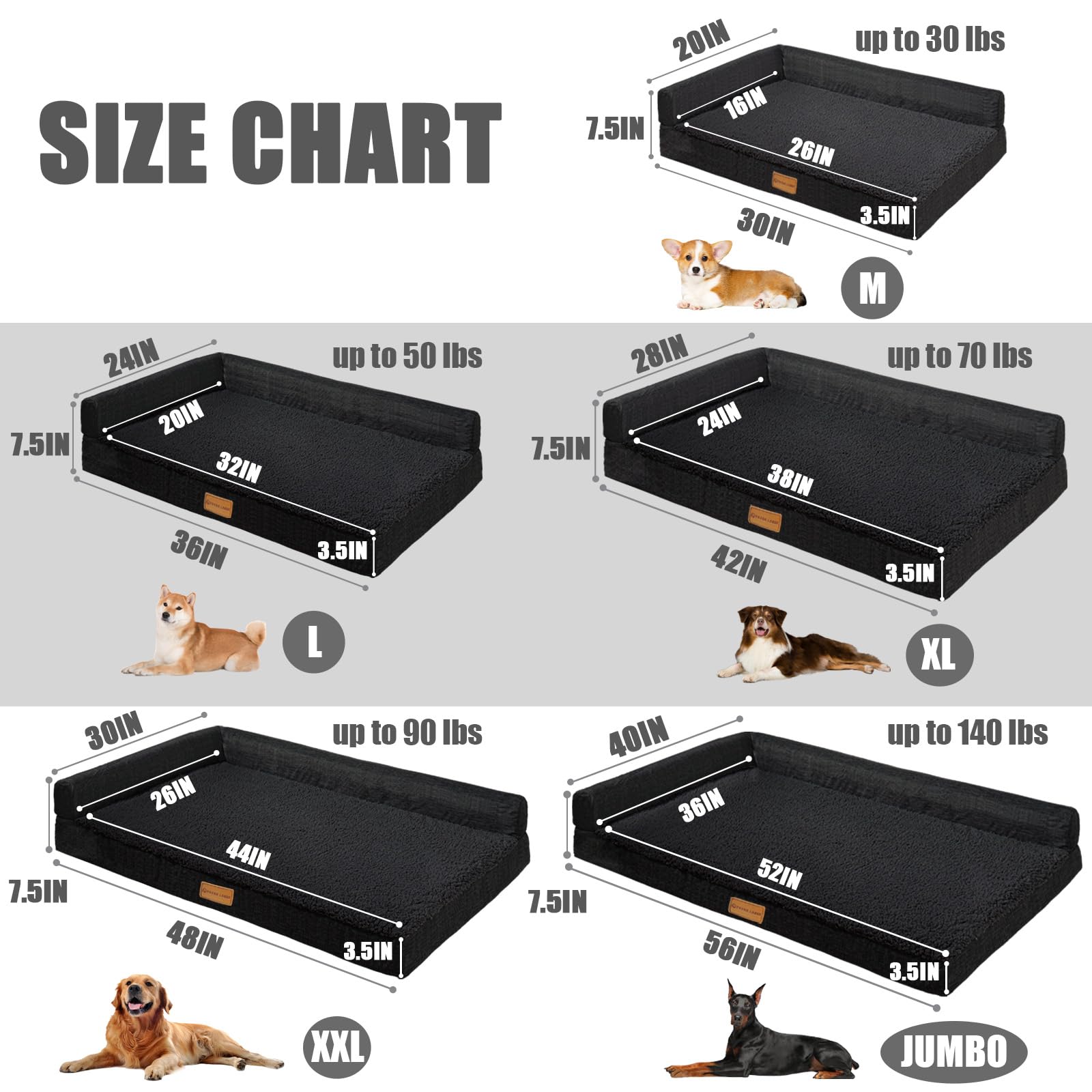 Patas Lague bed options in five colors and sizes for large breeds.