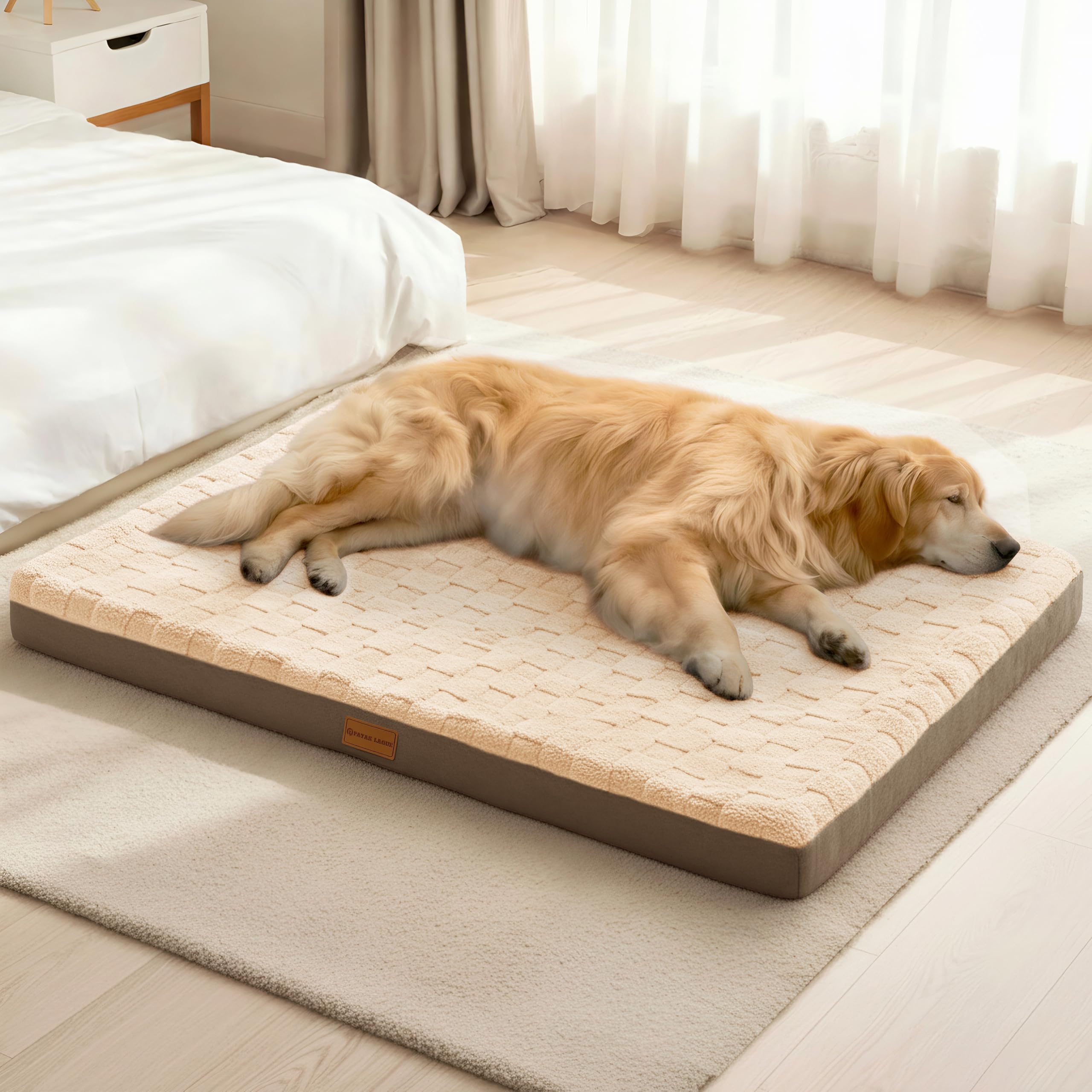 Patas Lague orthopedic dog bed 36x24 full view supports joints during rest.