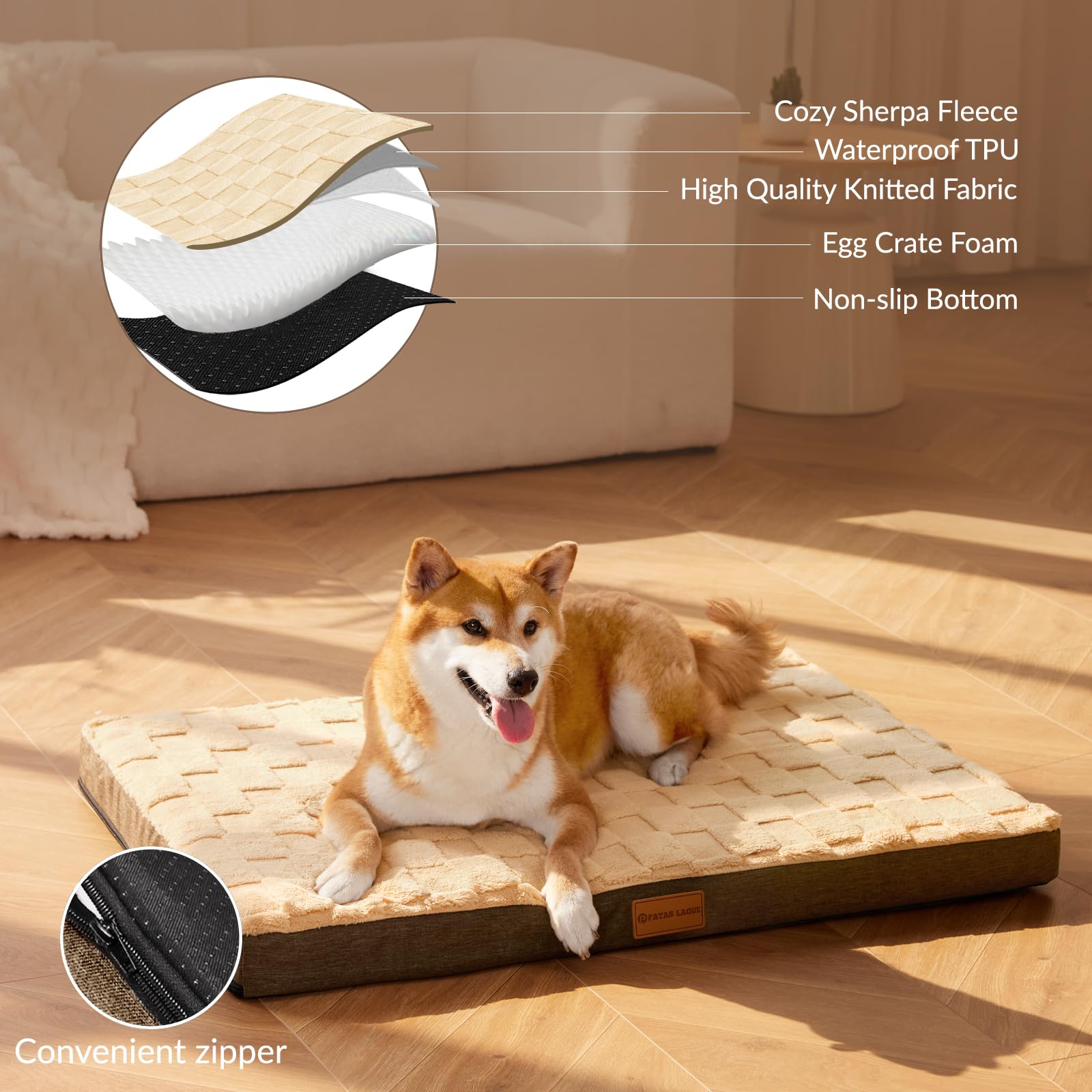 Patas Lague removable cover image shows easy washing and maintenance.