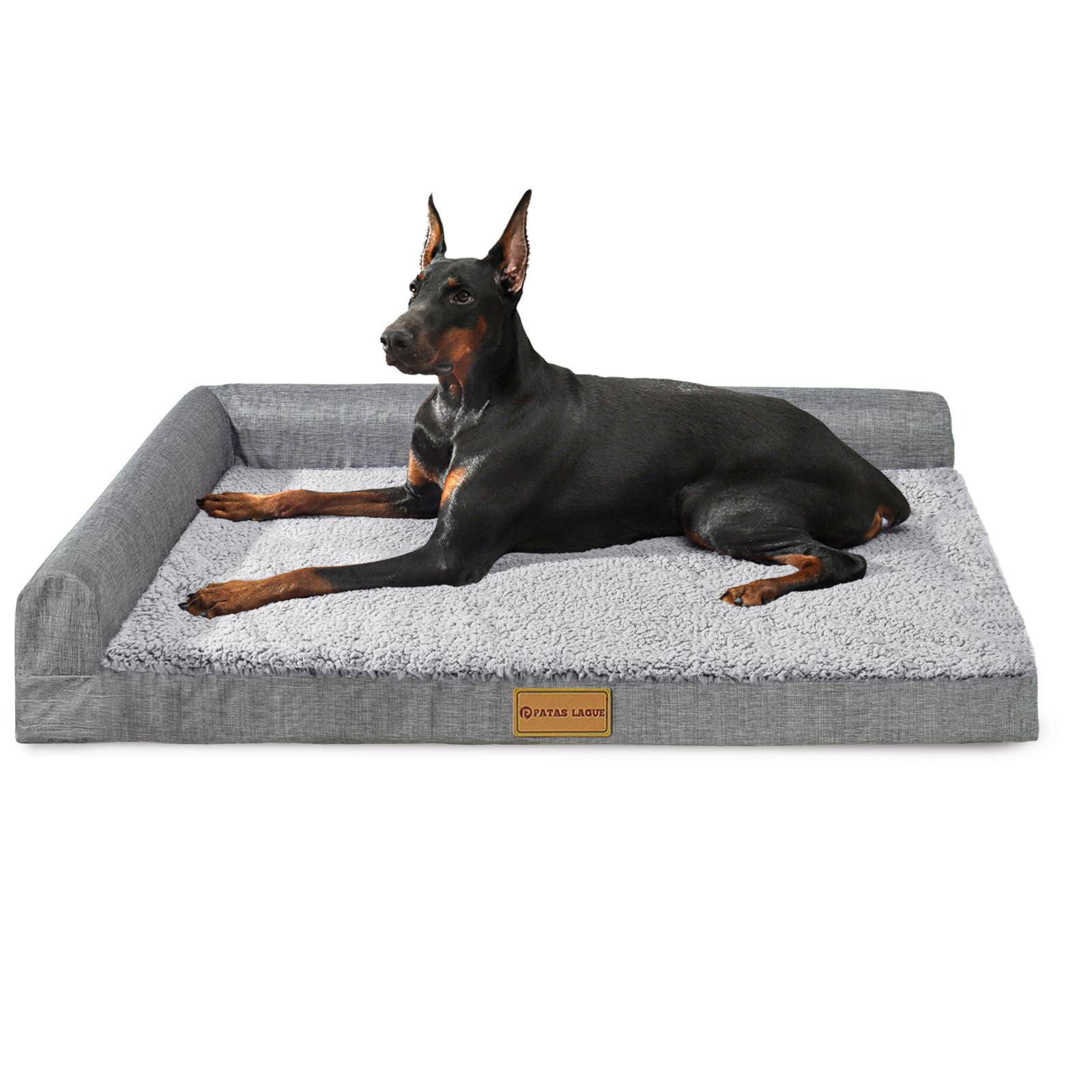Patas Lague orthopedic XL dog bed 42x28 with egg crate foam for joint support.