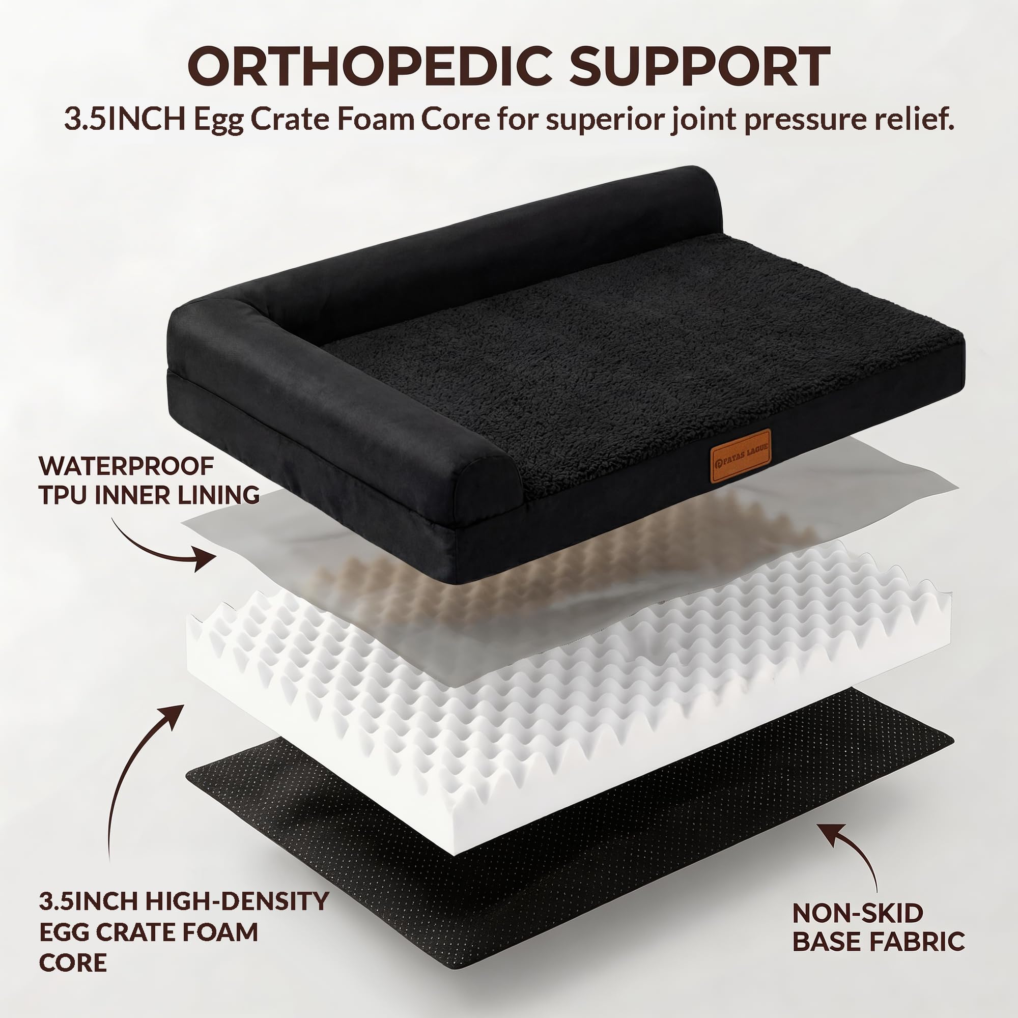 Patas Lague waterproof TPU cover protects the bed during messes.