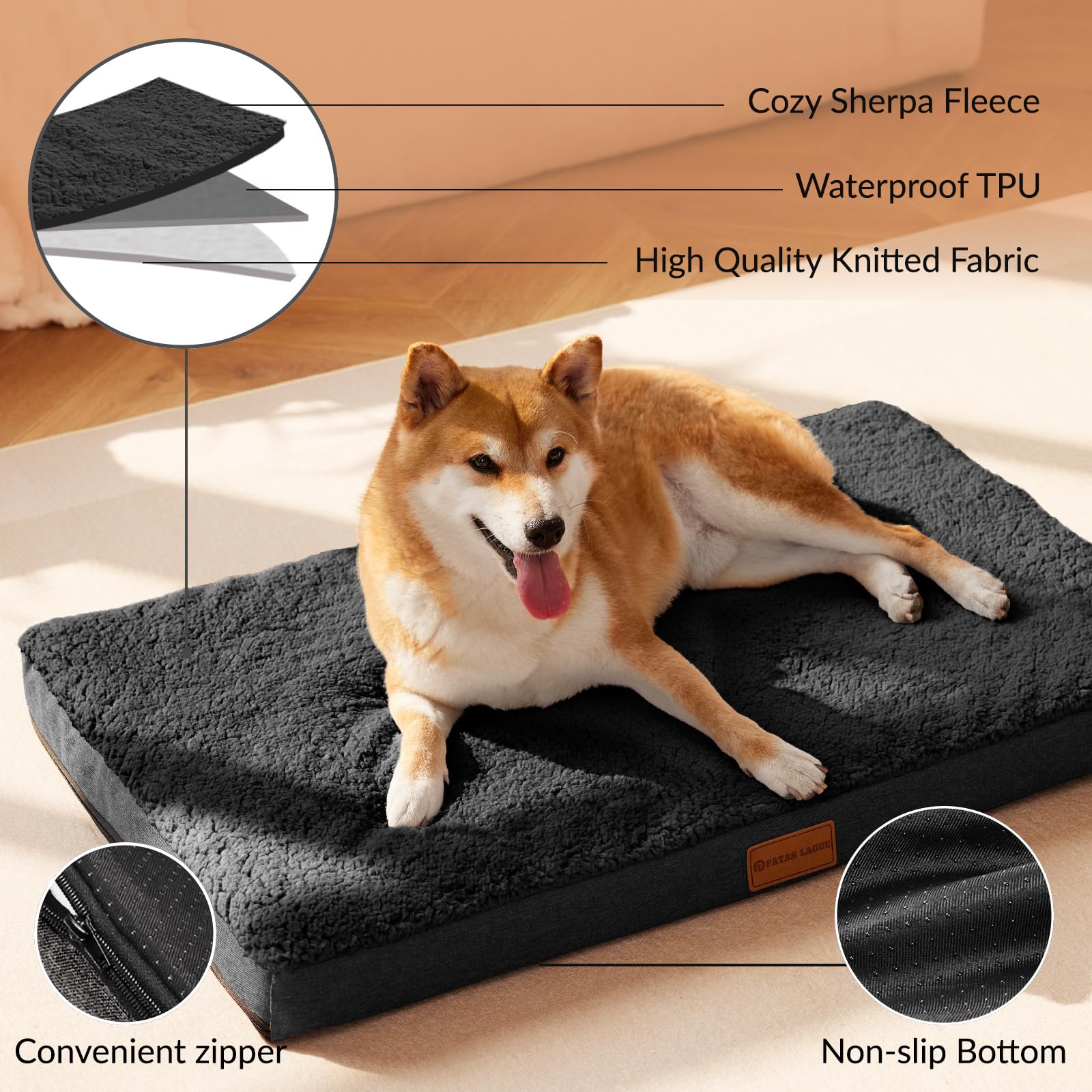 Patas Lague Orthopedic XL Dog Bed anti-slip bottom keeps bed in place