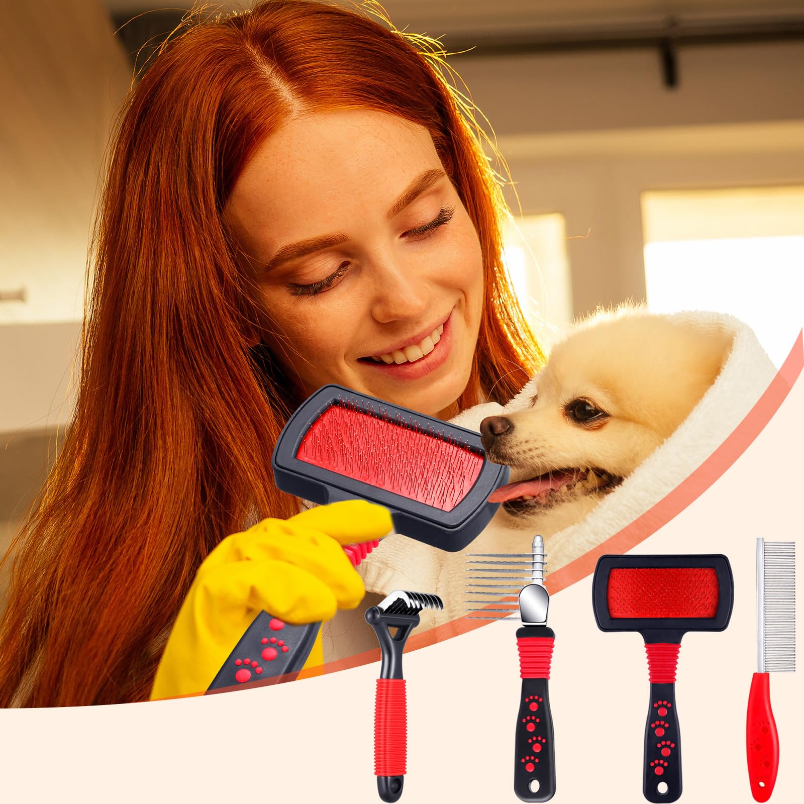 Patelai pet grooming kit in use for daily brushing and detangling.