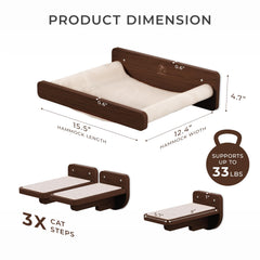 PATHOSIO PETS cat wall shelves showing beige carpet lounging area.