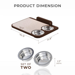 PATHOSIO PETS dog-proof feeding station with stainless bowls on wall.