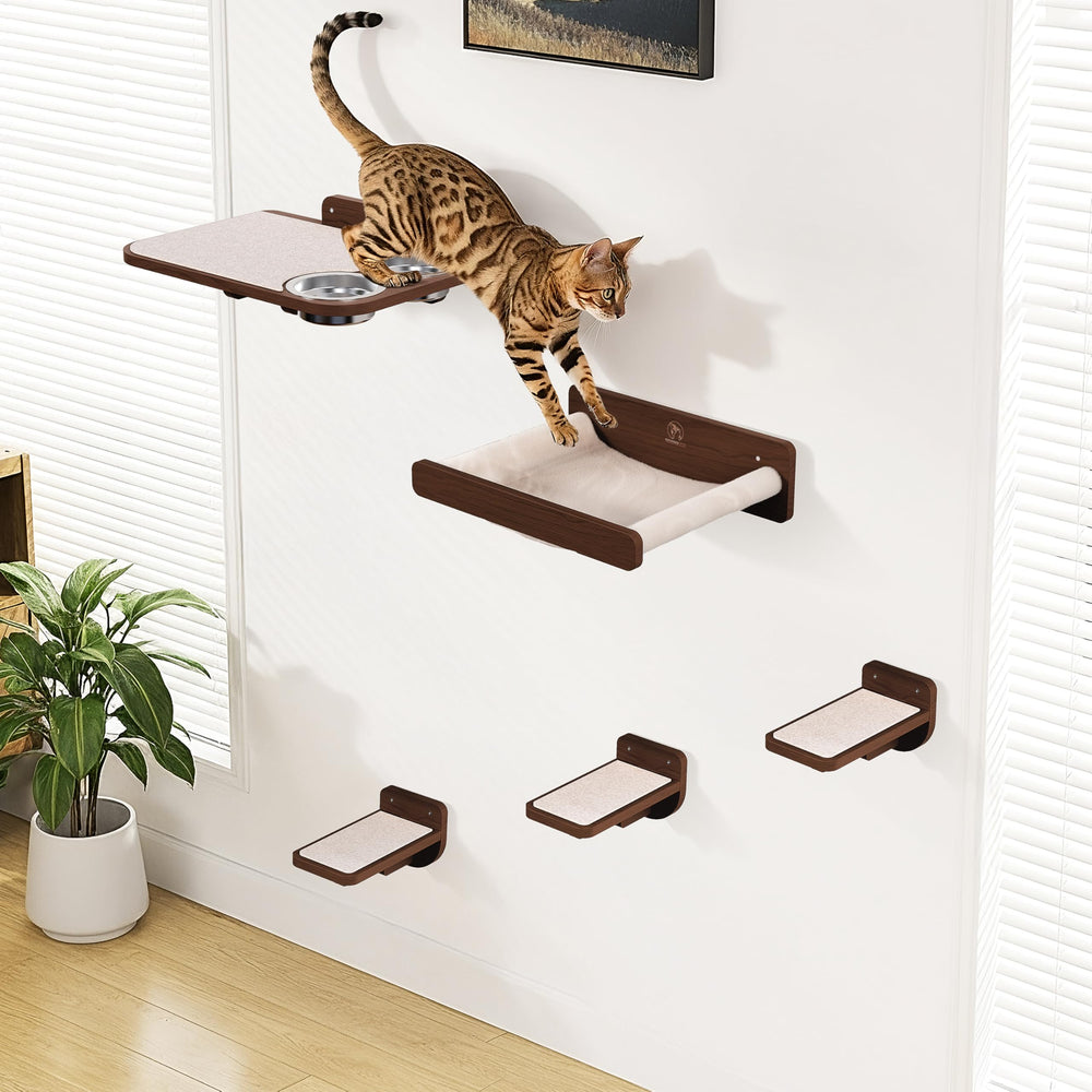 PATHOSIO PETS space-saving cat wall shelves with hammock for elevated comfort.