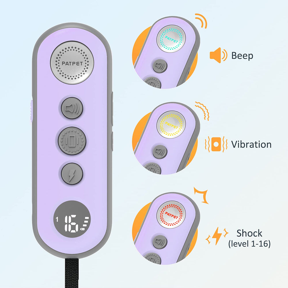 PATPET 2 Training Collar dual-dog design enabling easy Dog 1 and Dog 2 switching.