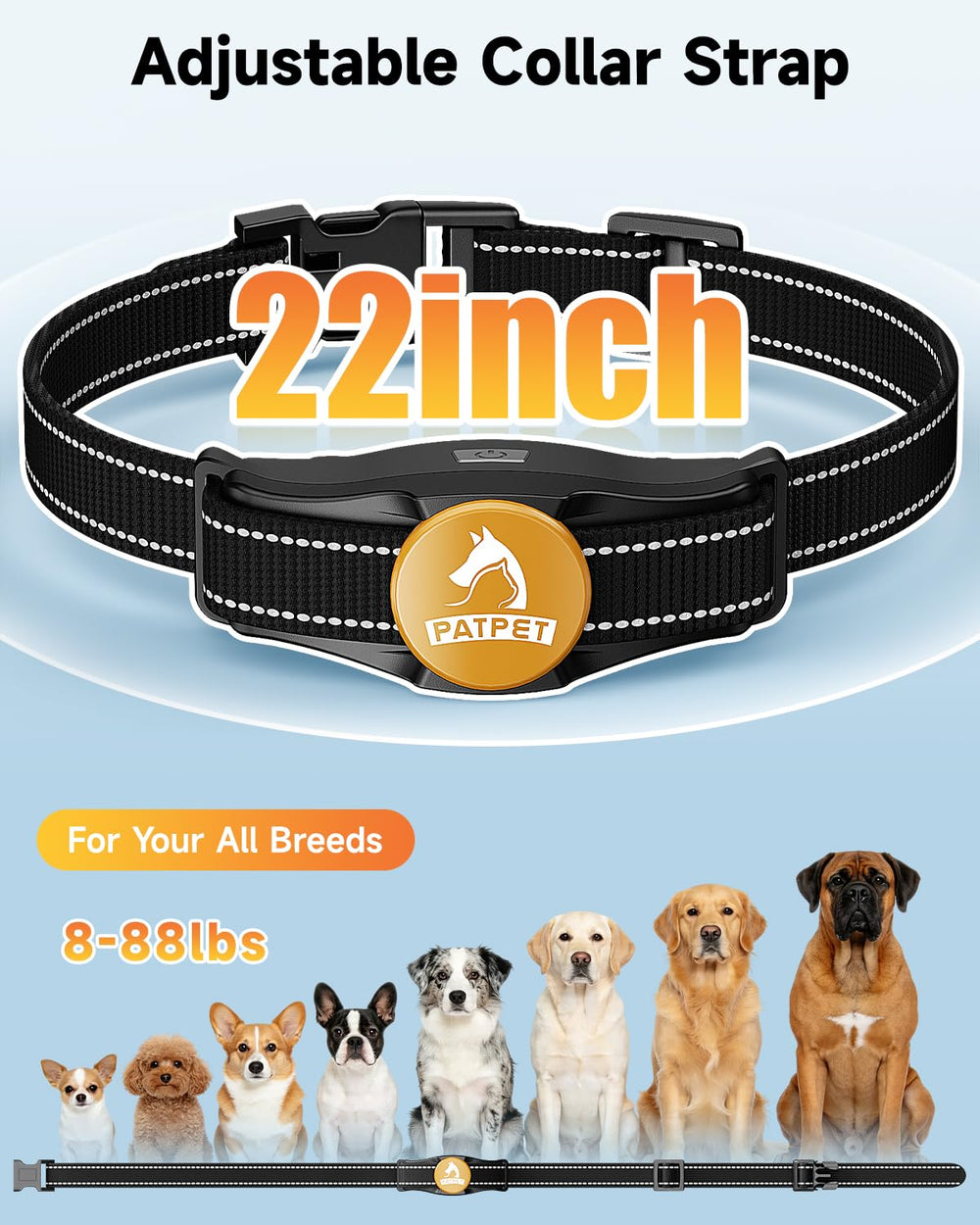 PATPET adjustable collar strap fitting medium to large dogs comfortably.