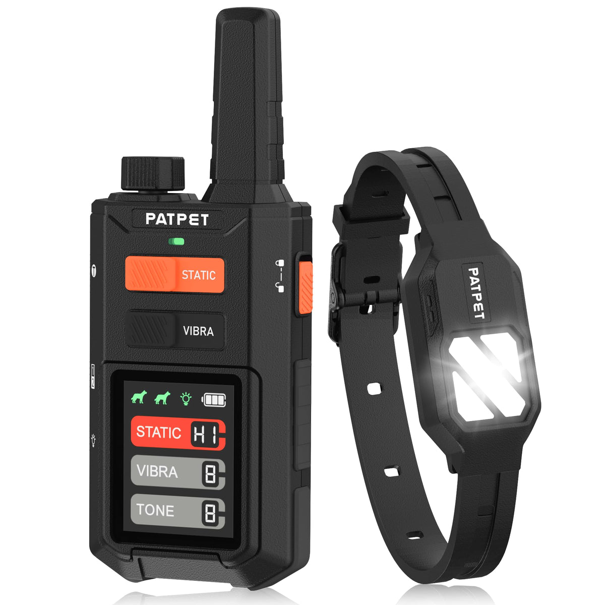 PATPET dog training collar with night lights for safer nighttime walks.