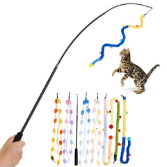 PATTEPOINT Cat Wand Toy with retractable plush strip for engaging indoor play