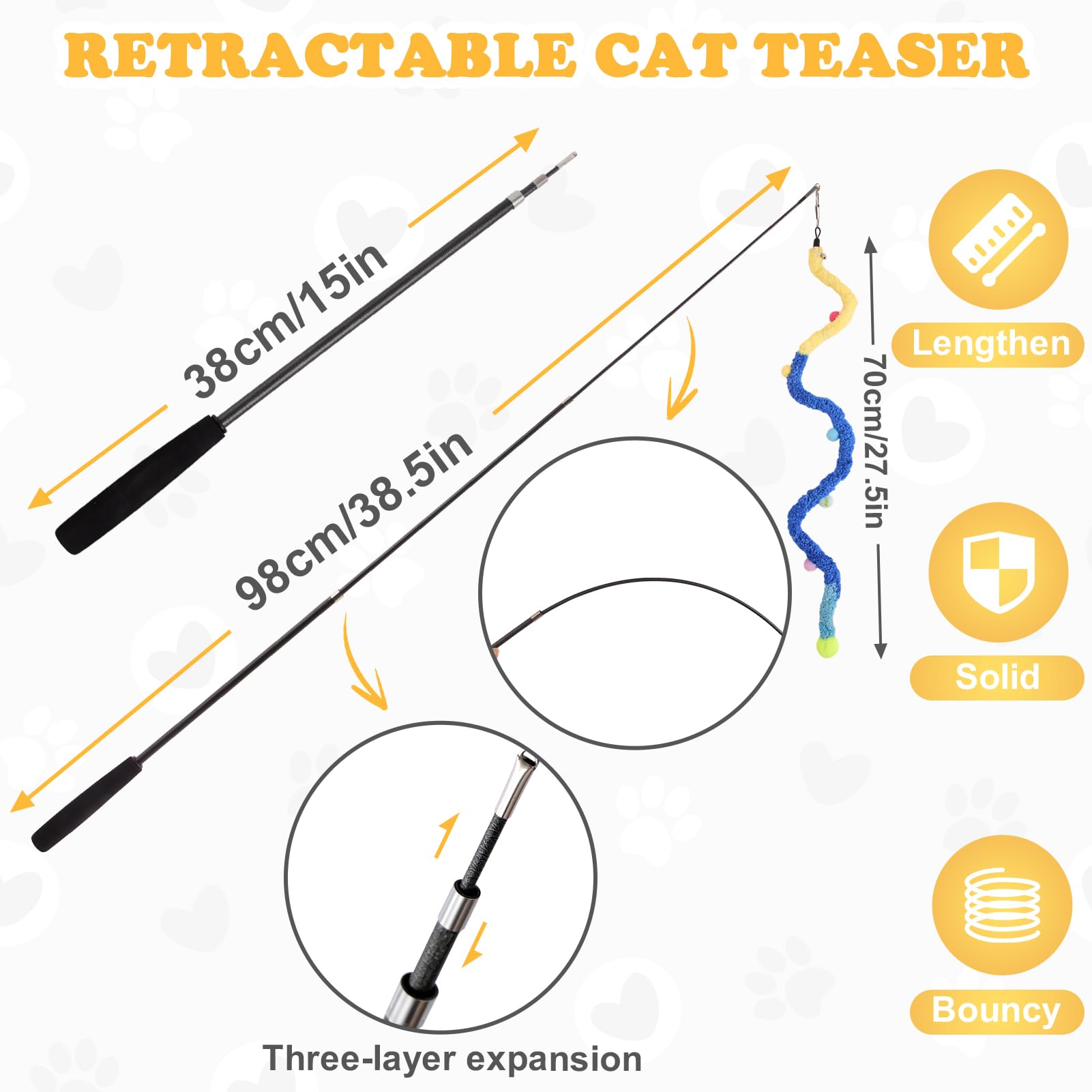 PATTEPOINT wand extends up to 1.6m for safe, hands-free kitten exercise