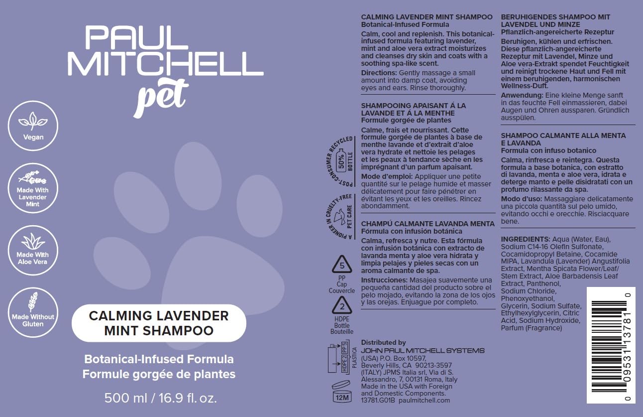 Paul Mitchell Pet dog bath time scene illustrates easy application and rinse