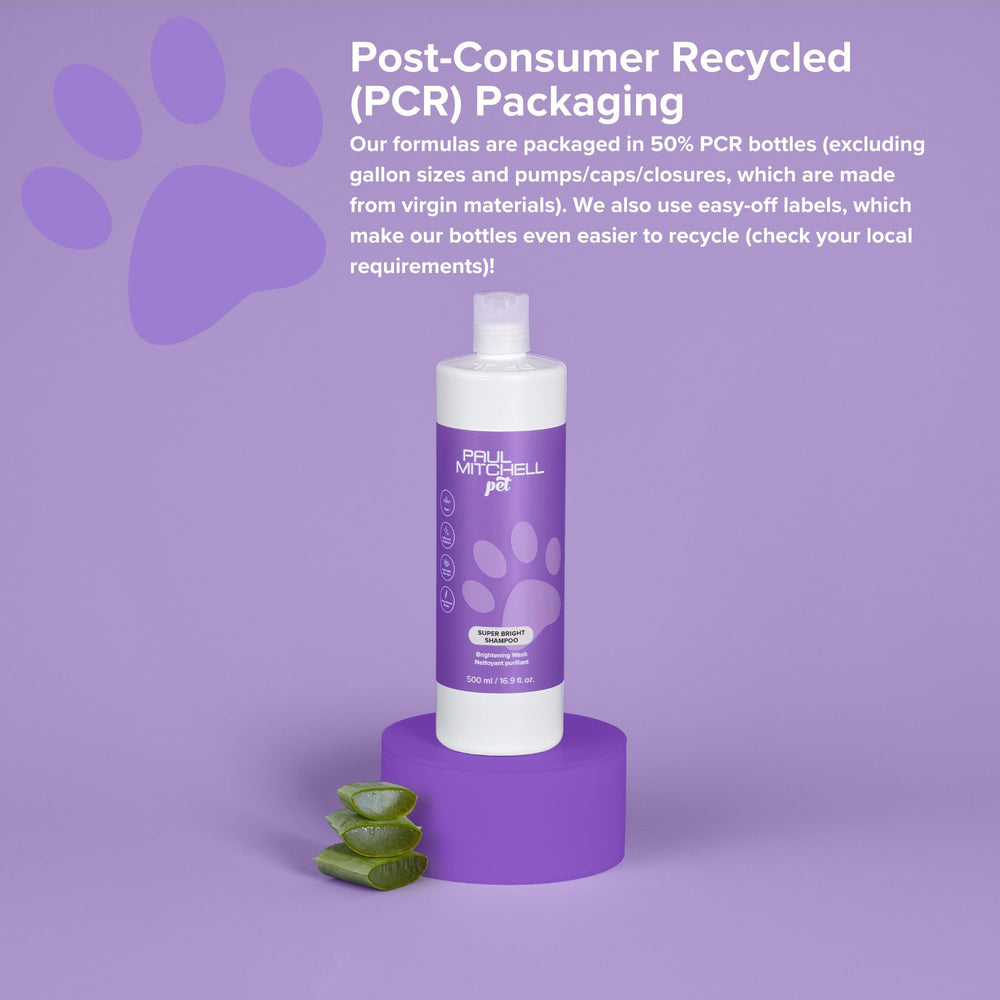 Refreshing cucumber melon fragrance note on Paul Mitchell Pet shampoo packaging.