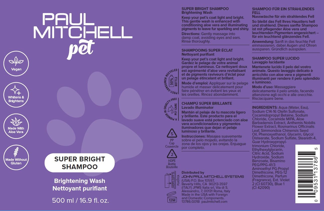 Gluten-free formula is part of Paul Mitchell Pet Super Bright Shampoo.