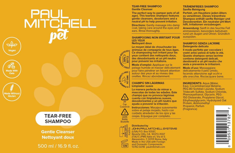 Paul Mitchell Pet Tear-Free Shampoo care scene with a calm, clean pet.