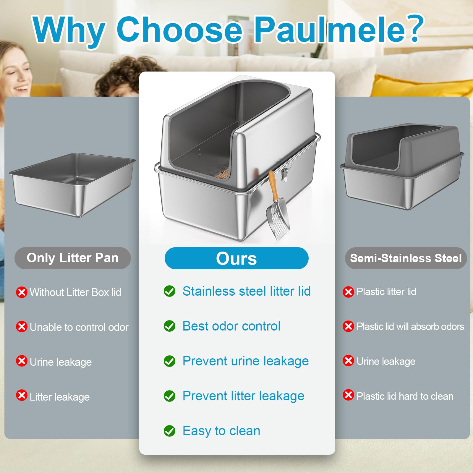Paulmele high-sides litter box provides privacy and reduced litter scatter for big cats.