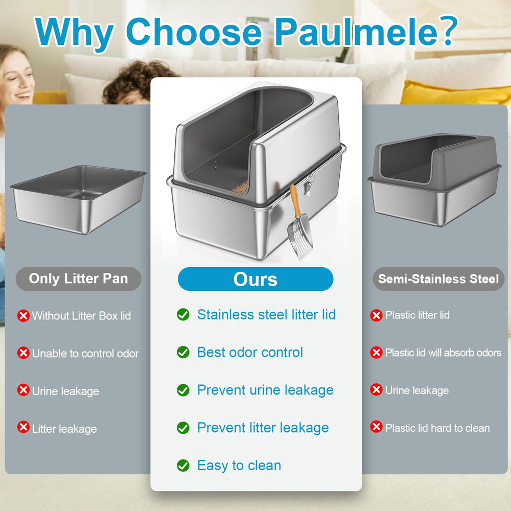 Paulmele high-sides litter box provides privacy and reduced litter scatter for big cats.