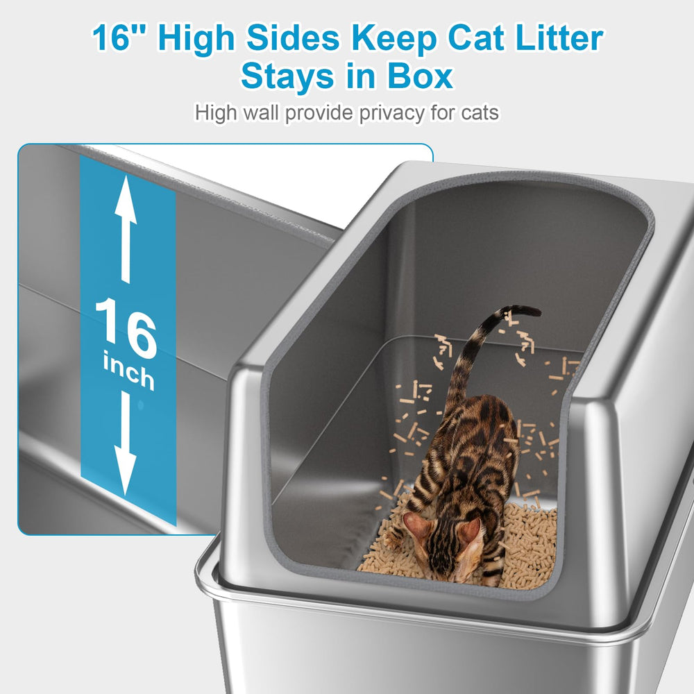 Non-stick stainless steel surface of Paulmele litter box for quick litter removal.
