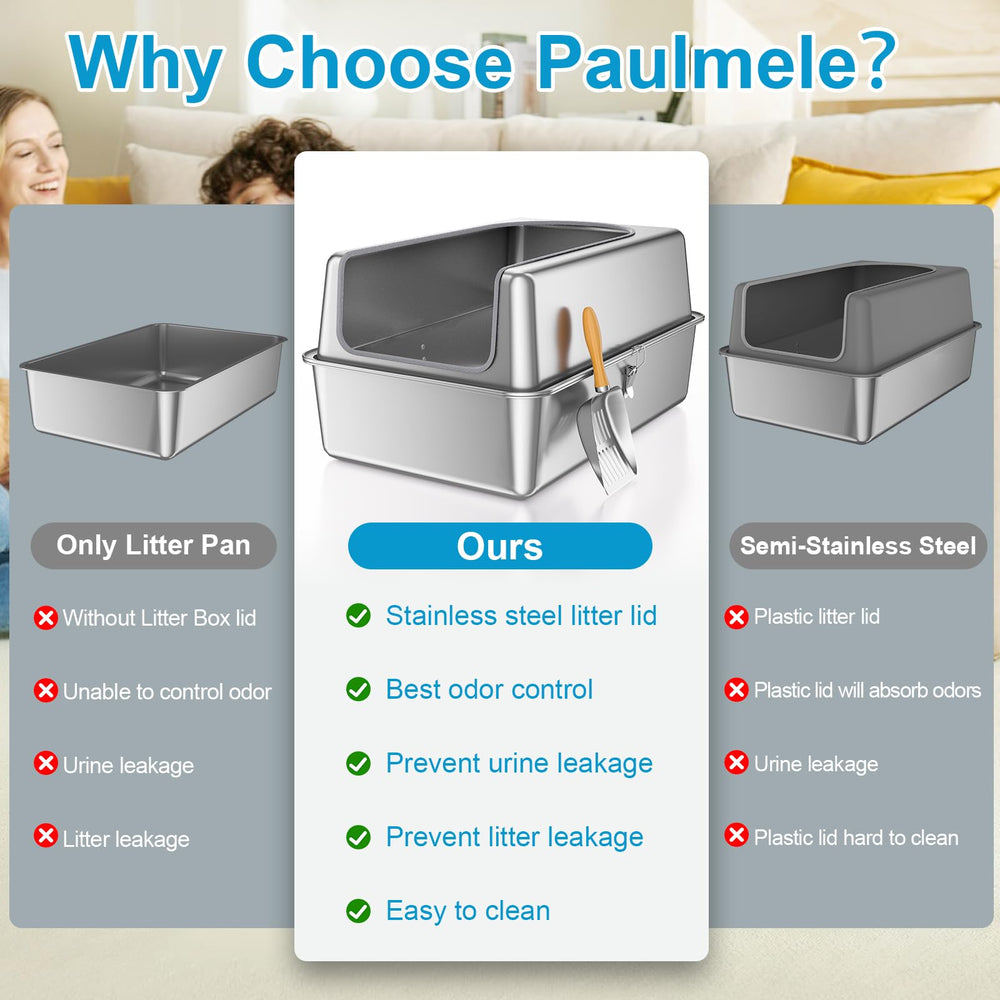 Paulmele XL litter box with high walls for large cats and roomy interior.