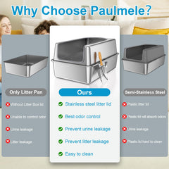Paulmele XL litter box with high walls for large cats and roomy interior.