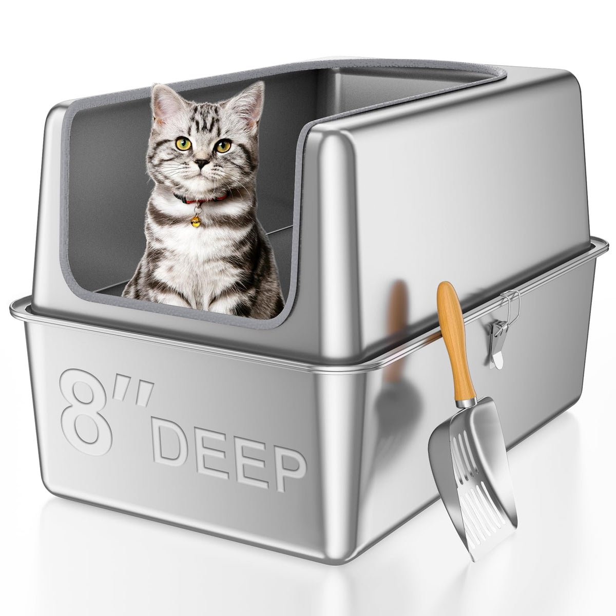 Paulmele XXXL stainless steel litter box with lid for easy cleaning and odor resistance.