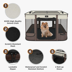 PAW BALLET foldable playpen retractable shade top offers sun protection while playing