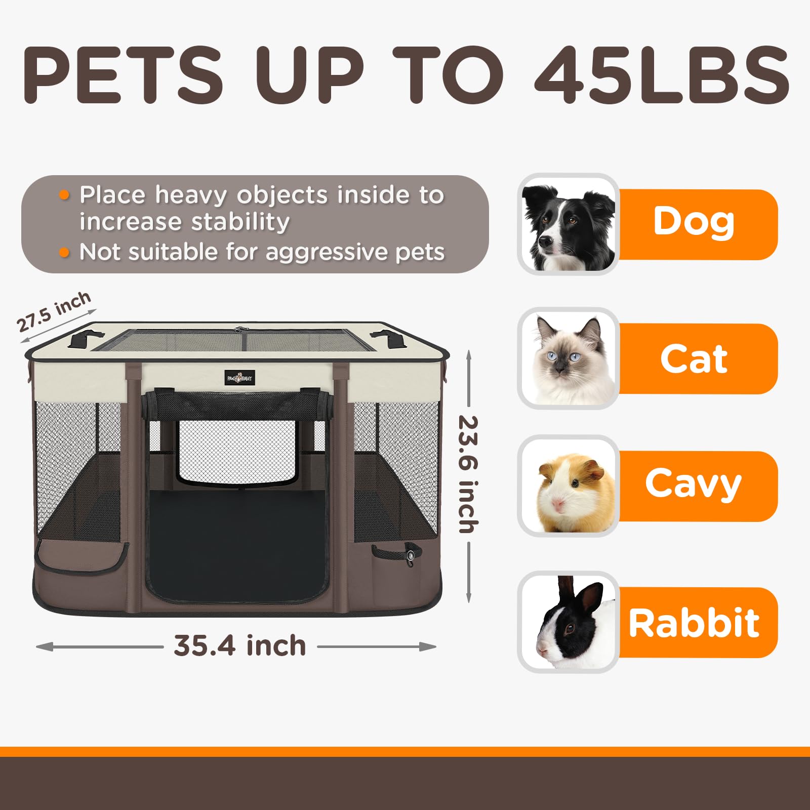 PAW BALLET foldable playpen side pocket stores essentials for pets