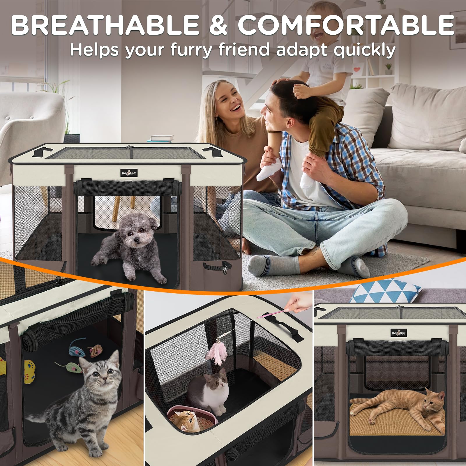 PAW BALLET foldable playpen side pocket keeps essentials handy