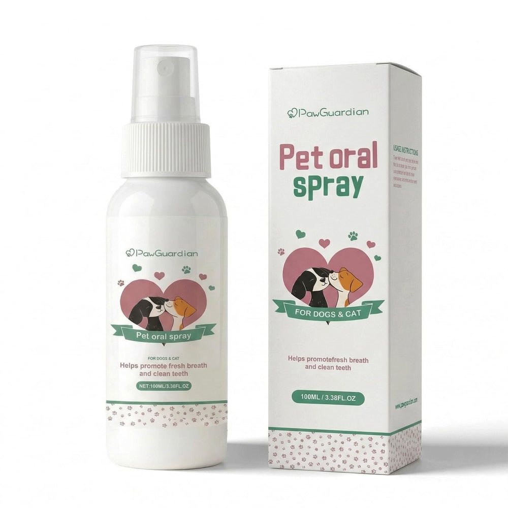 Paw Guardian Dental Spray bottle in action for brushless breath freshening.