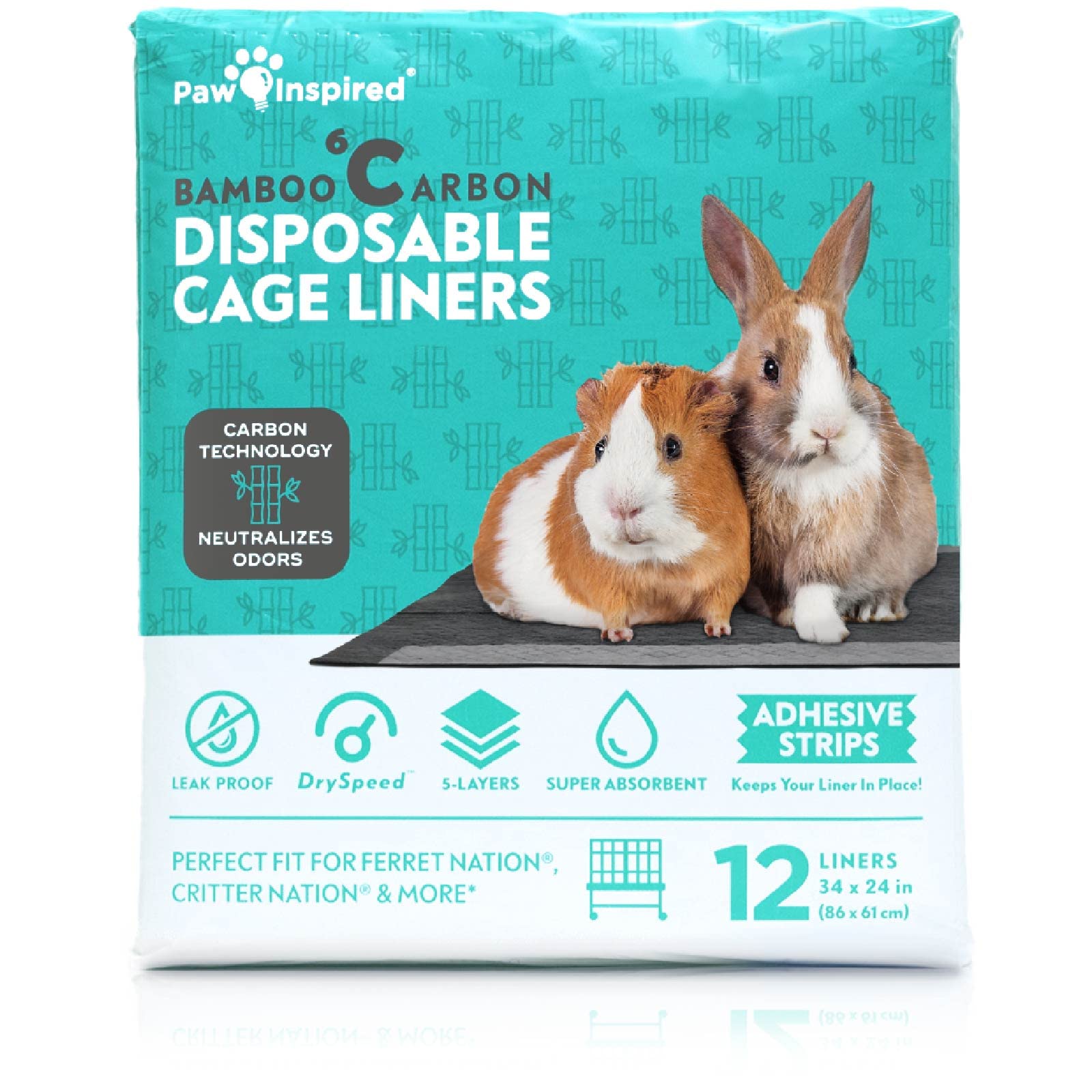 Paw Inspired bamboo charcoal odor-control cage liner 34x24 fits Ferret Nation for odor reduction