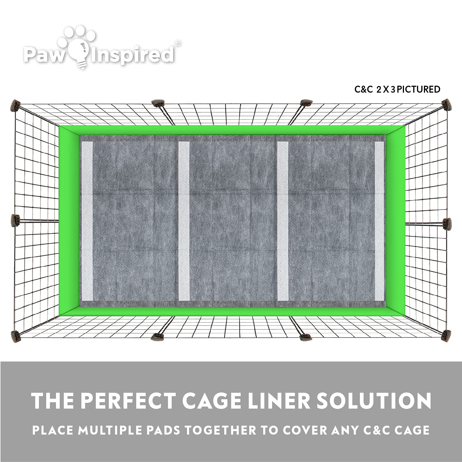Paw Inspired 2x1 to 2x5 compatibility image demonstrates scalable cage coverage.