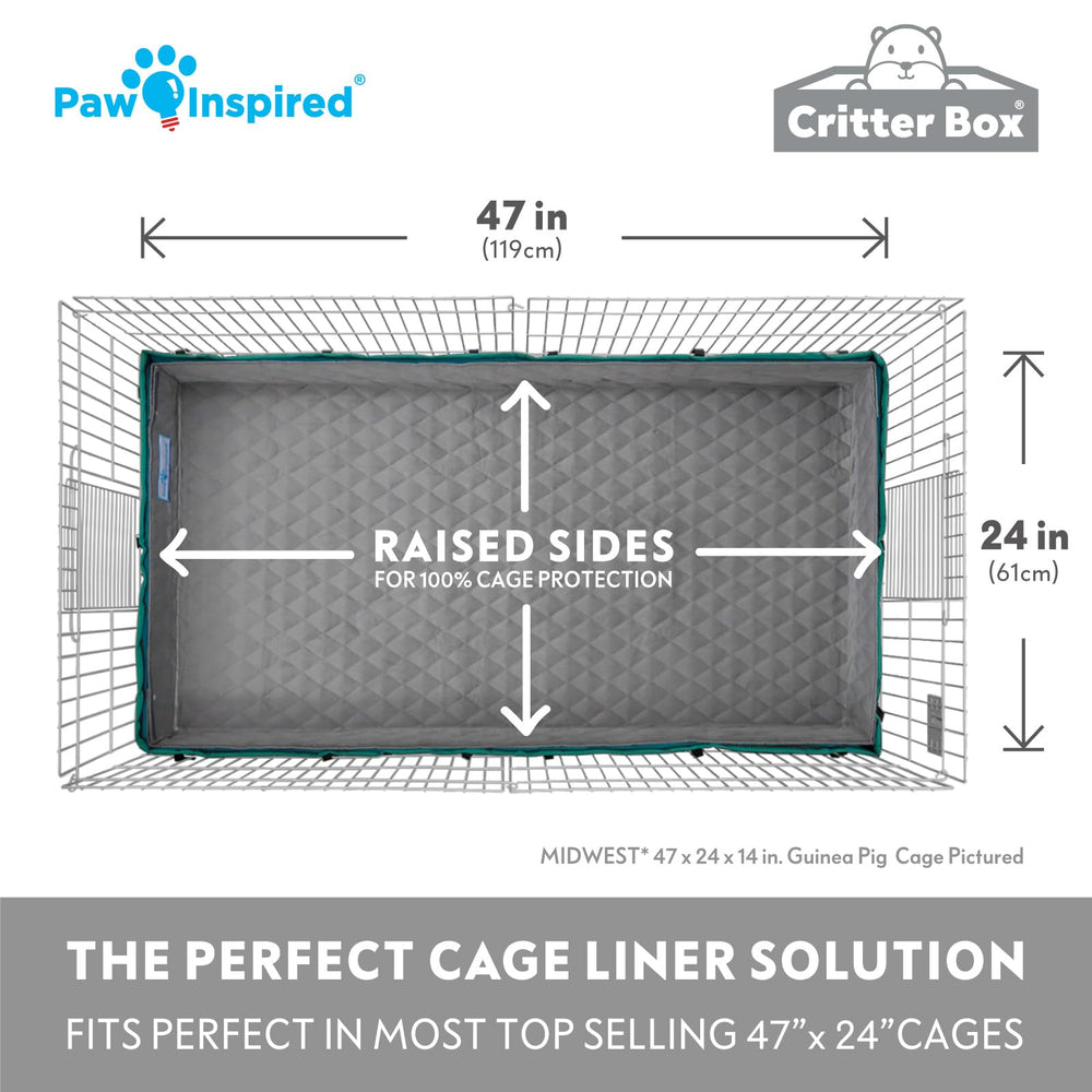 Paw Inspired Critter Box fits Midwest cages at 24x47 inches.