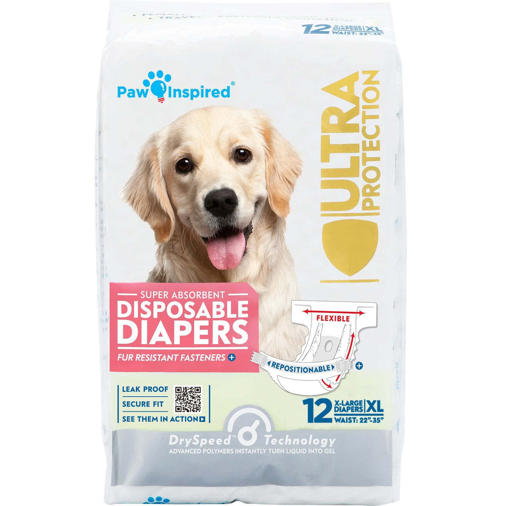 Paw Inspired disposable dog diapers sizing chart visual for secure, accurate fit