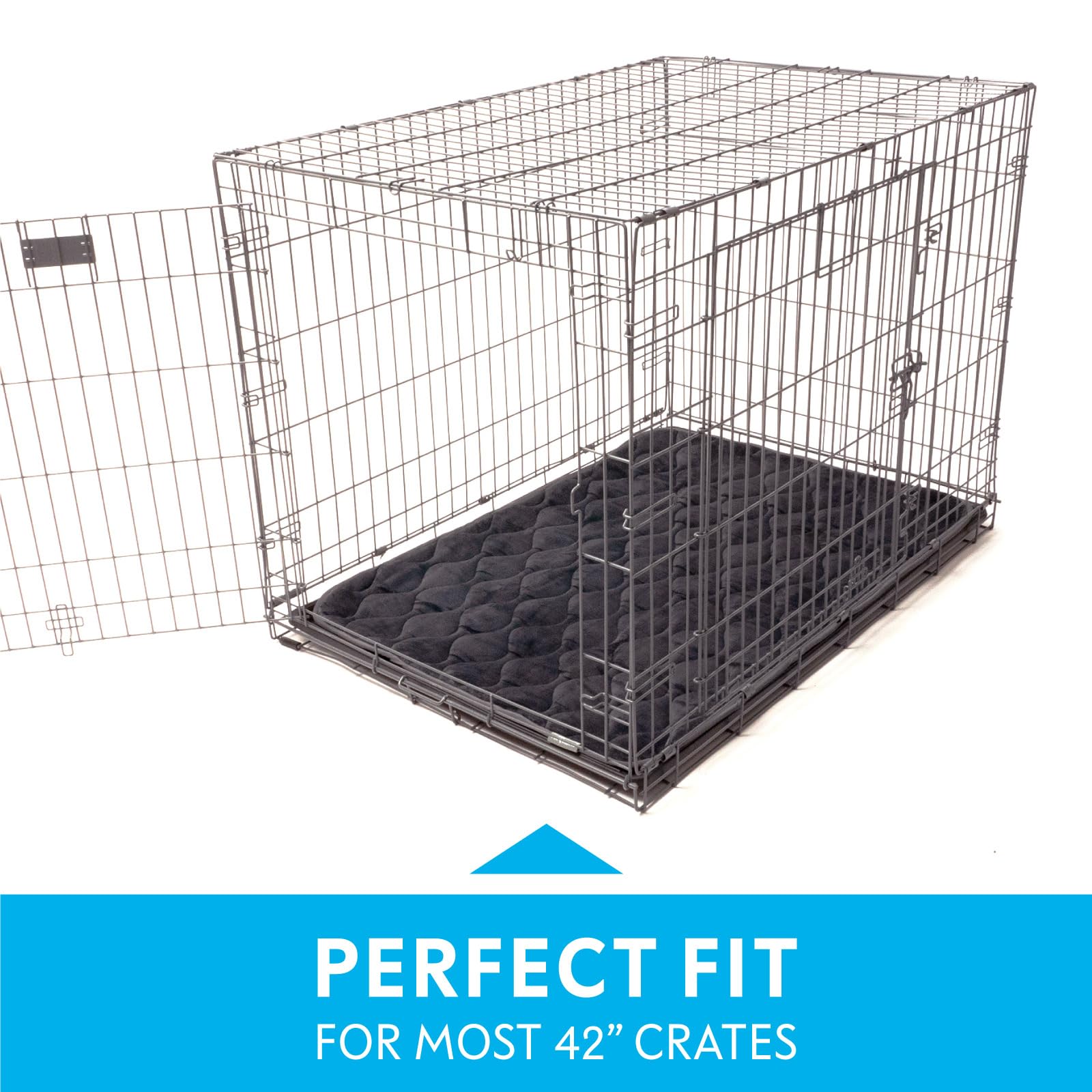 Paw Inspired multlayer crate pad with absorbent core for quick moisture control.