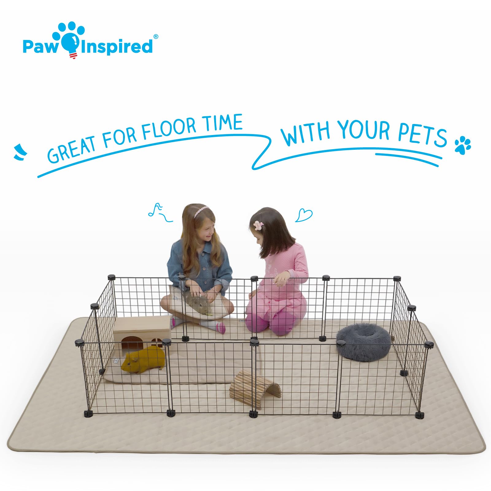 Paw Inspired Playpen Mat waterproof backing protects floors from spills and accidents