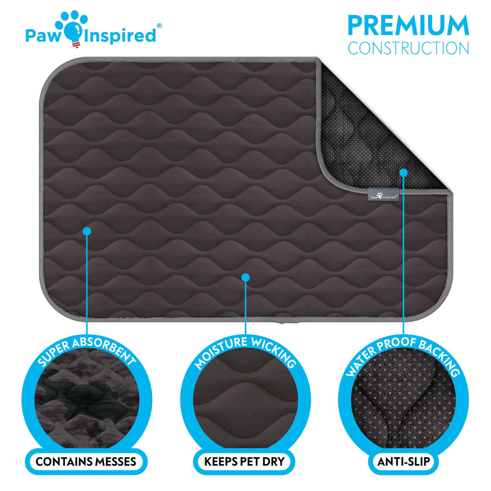 Paw Inspired gray multi-layer crate mat wicks moisture.