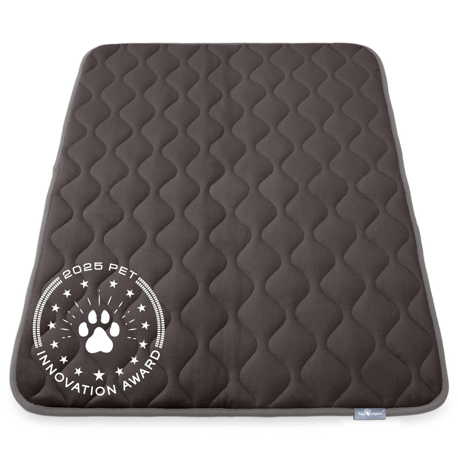 Paw Inspired gray top view crate mat for cozy dog resting.