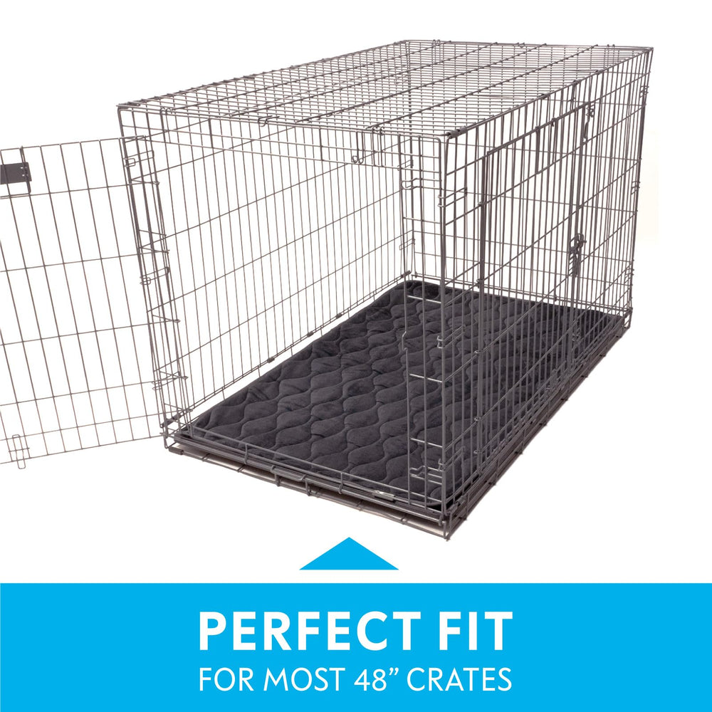 Paw Inspired gray crate mat with waterproof back protects crates.