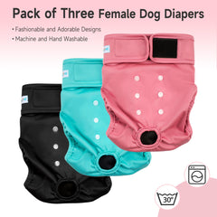 Paw Legend leak-proof dog diapers with adjustable fit for female dogs during heat.