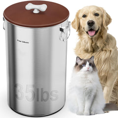 Paw Libero 35lbs stainless steel dog food container keeps kibble fresh.