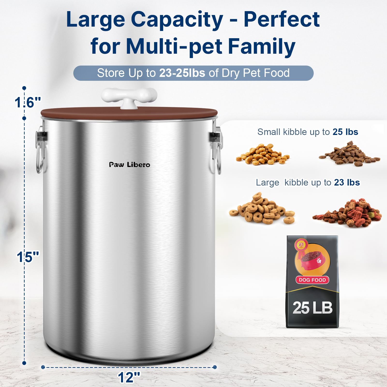 Paw Libero airtight seal dog food bin showing moisture protection