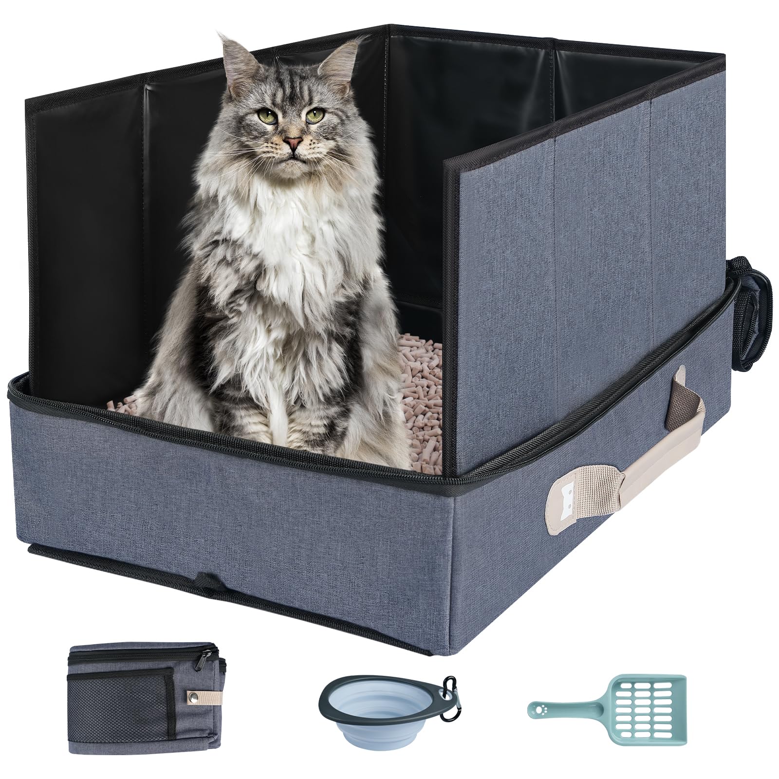 Paw Libero travel litter box with high-sided shield for clean hotel stays